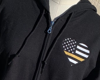 Dispatcher Embroidered Hoodie, Dispatcher Gifts, 911 Dispatch Zip-Up, Thin Gold Line, Dispatcher Sweatshirt, Police Dispatcher T Shirt