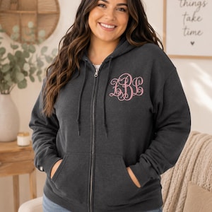 PLUS SIZE MONOGRAM - Plus Size Hoodie, Plus Size Clothing, Monogram Sweatshirt, Plus Size Sweatshirt, Monogram Gift, Monogram Zip Up
