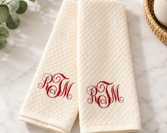 Personalized Waffle Kitchen Towel | Custom Monogram Cotton Hand Towel | Housewarming Gift | Home Decor Accent