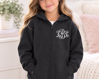 YOUTH MONOGRAM SWEATSHIRT - Youth Monogram Hoodie, Monogram Gift, Flower Girl Gift, Flower Girl Hoodie, Personalized Gift, Youth Zip Up