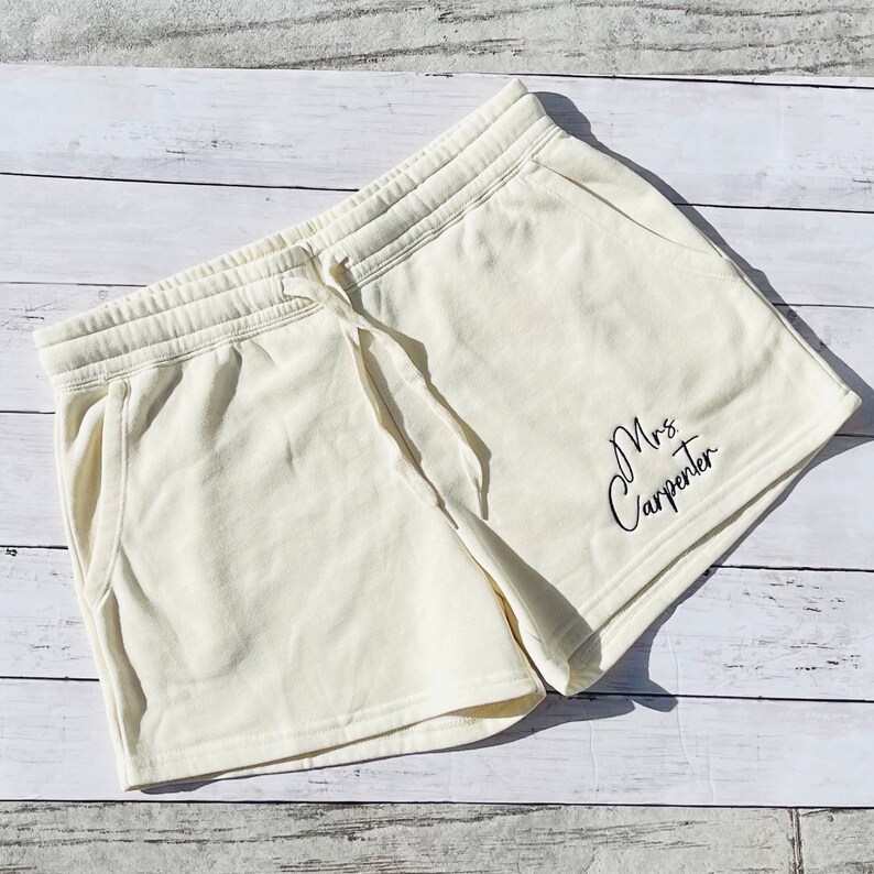 Custom Mrs. Name Bride Shorts, Bride Lounge Shorts Set, Personalized Bridal Name Shorts, Wedding Morning Outfit, Bachelorette Party Gift,