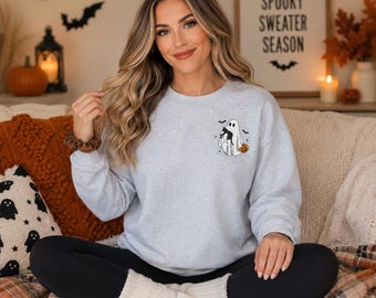 GHOST CAT SWEATSHIRT - Halloween Sweatshirt, Cute Halloween, Ghost Sweatshirt, Ghost Sweater, Cat Sweatshirt, Halloween Cat, Cat Owner Gift