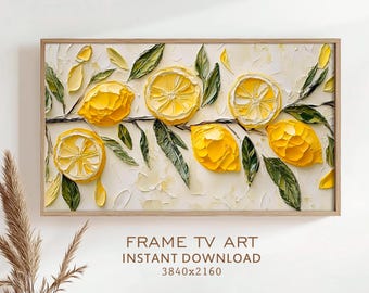 Summer Frame TV Art Lemon Citrus Painting Decor Spring Screensaver Colorful Pop Art Textured Painting Instant Download
