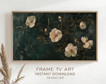 Bloem lijst tv-kunst schilderij wilde bloem antiek donkergroen botanisch bloemen vintage zomer decor aards organisch screensaver digitale kunst