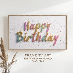 Happy Birthday Frame TV Art Glitter Birthday Party Painting Celebration Decor TV Screensaver Digital Download