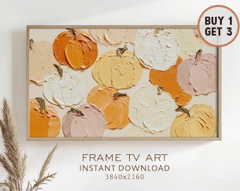 Halloween Samsung Frame TV Art Pumpkins Oil Pop Art Textured Painting Rustic Fall Art Instant Download Autumn Thanksgiving Decor Vintage