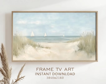 Summer Frame TV Art Vintage Beach Oil Painting Nautical Decor Ocean Seascape Coastal Landscape Sea Screensaver Digital Download