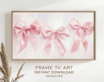 Pink Bows Frame TV Art for Baby Shower Coquette Painting Celebration Decor Pastel Soft TV Screensaver Digital Download