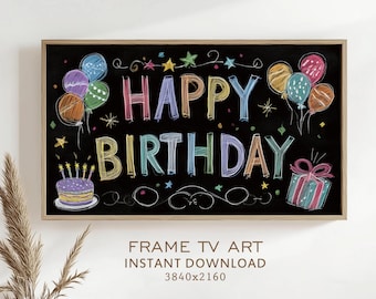Samsung Frame TV Art Happy Birthday For Kids Party Written on School Board Celebration Decor TV Screensaver Digital Download