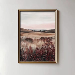 Moody Landscape Print Wall Art Vintage Maroon Wildflower Painting PRINTABLE Pastoral Scenery Decor