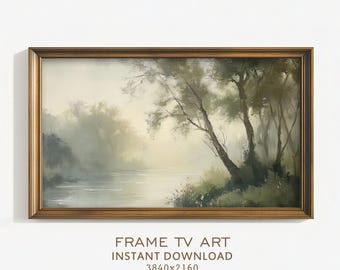 Frame TV Art Landscape Green Vintage Style Painting Country Farmhouse Cottage Neutral Decor TV Screensaver Digital Download