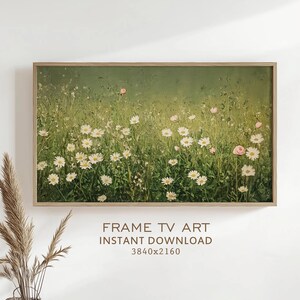 Dark Summer Frame TV Art Floral Painting Vintage Style Decor Field of Flowers Screensaver Spring Country Farmhouse Cottage Art
