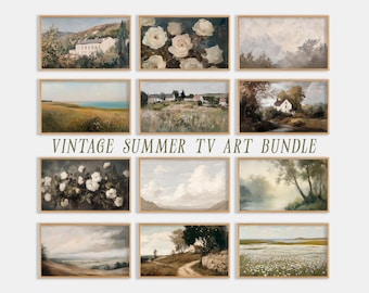 Frame TV Art Bundle of 12 Vintage Summer Painting Decor Landscapes Floral Botanical Screensaver  Abstract Pastel Colors Instant Download