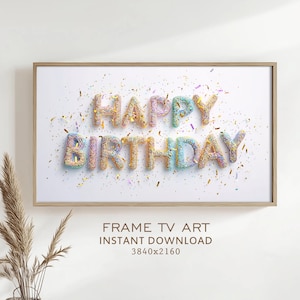 Happy Birthday Samsung Frame TV Art Glitter Birthday Party Painting Celebration Decor TV Screensaver Digital Download
