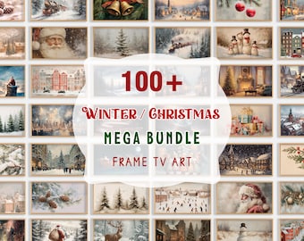 100+ Christmas Frame TV Art Set Winter MEGA Bundle Vintage Painting Santa Claus Art TV Screensaver Instant Download Holiday Decor