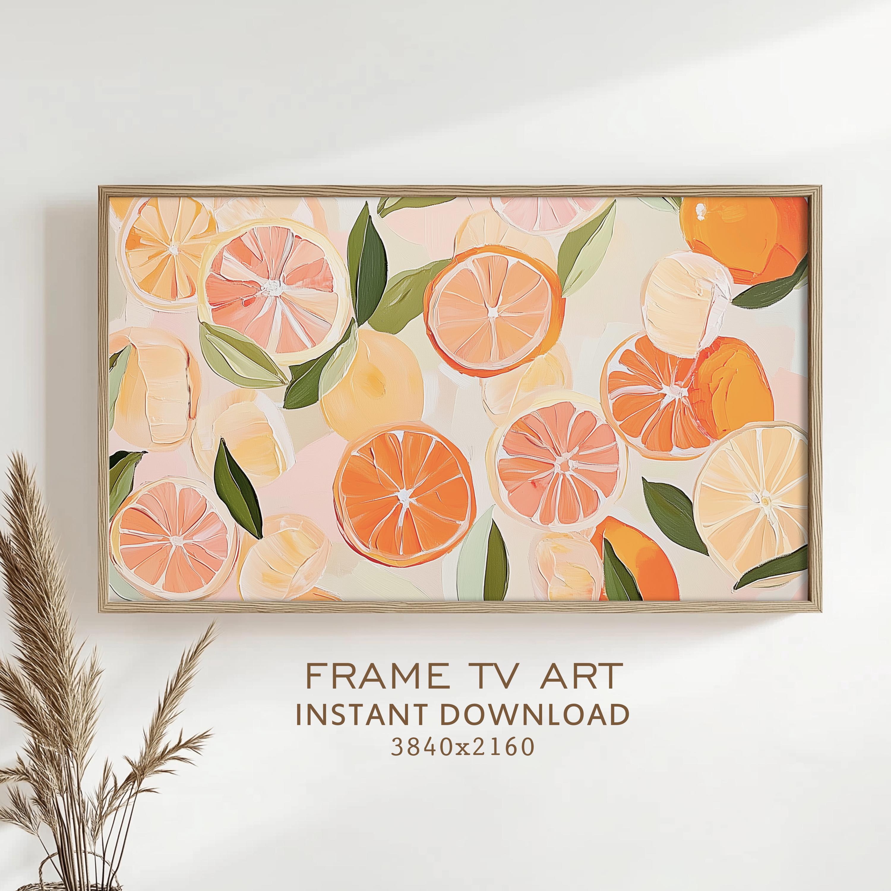 Summer Frame TV Art Citrus Painting Decor Spring Screensaver Colorful Pop Art Textured Painting Instant Download
