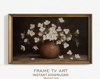 Dark Floral Frame TV Art Flowers Botanical Oil Painting Moody Antique Flower Vintage Style Decor Farmhouse Cottage Digital Download