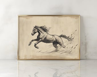 Horse Print Wall Art Antique Sketch Equestrian Cottagecore Digital PRINTABLE Art Farmhouse Animal Farm Decor Horse Lover Gift