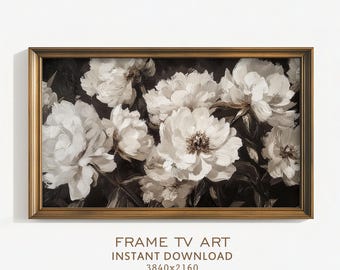 Dark Floral Botanical Frame TV Art Painting Moody Antique Flower Vintage Style Dark Academia Decor Farmhouse Cottage Digital Download