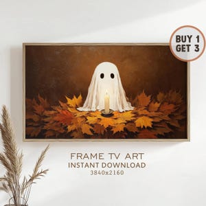Halloween Frame TV Art Ghost with Candle Spooky Fall Cute Ghost Samsung Art TV Screensaver Instant Download Autumn Decor