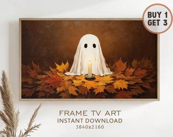 Halloween Frame TV Art Ghost with Candle Spooky Fall Cute Ghost Samsung Art TV Screensaver Instant Download Autumn Decor