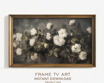 Frame tv-kunst bloem schilderij antiek donkergroen bloemen botanisch vintage stijl decor boerderij huisje tv screensaver digitale download