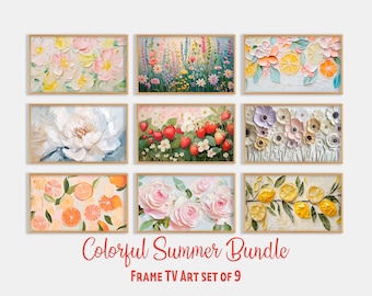Frame TV Art Bundle Summer Painting Decor Colorful Citrus Floral Screensaver Pop Art Textured Abstract Pastel Colors Instant Download