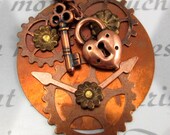 Steampunk Necklace Copper Clock Lock Key