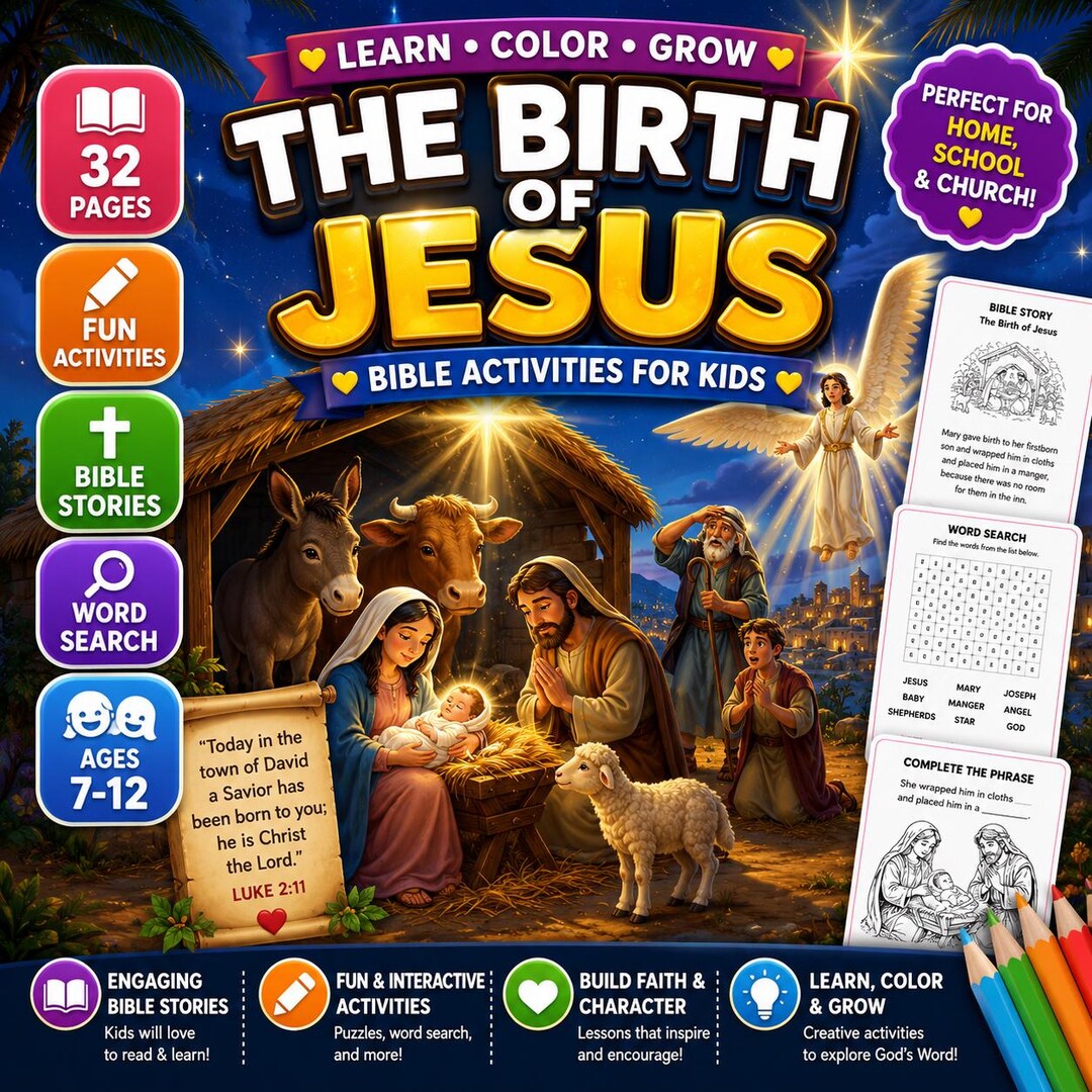 Jesus Birth Activity Kit - Sunday School Homeschool | Nativity Games ...