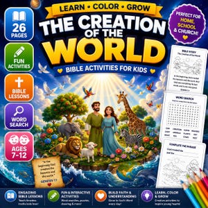 Creation Bible Activity Kit - Genesis Homeschool | Sunday School Games for Kids Ages 7-12 | Printable PDF Worksheet