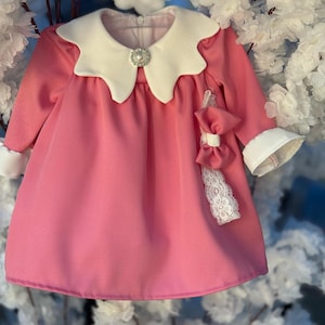 Robe rose pour bébé fille, robe pour bébé fille, tenue mignonne pour bébé fille du nouveau-né à 12 mois, robe pour bébé élégante, robe pour bébé à col festonné