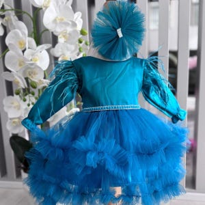 Vestido de niña azul real, elegante vestido de niña de las flores, vestido de bebé elegante, vestido de mangas abullonadas, vestido de tutú de princesa para niña pequeña, vestido infantil con volantes
