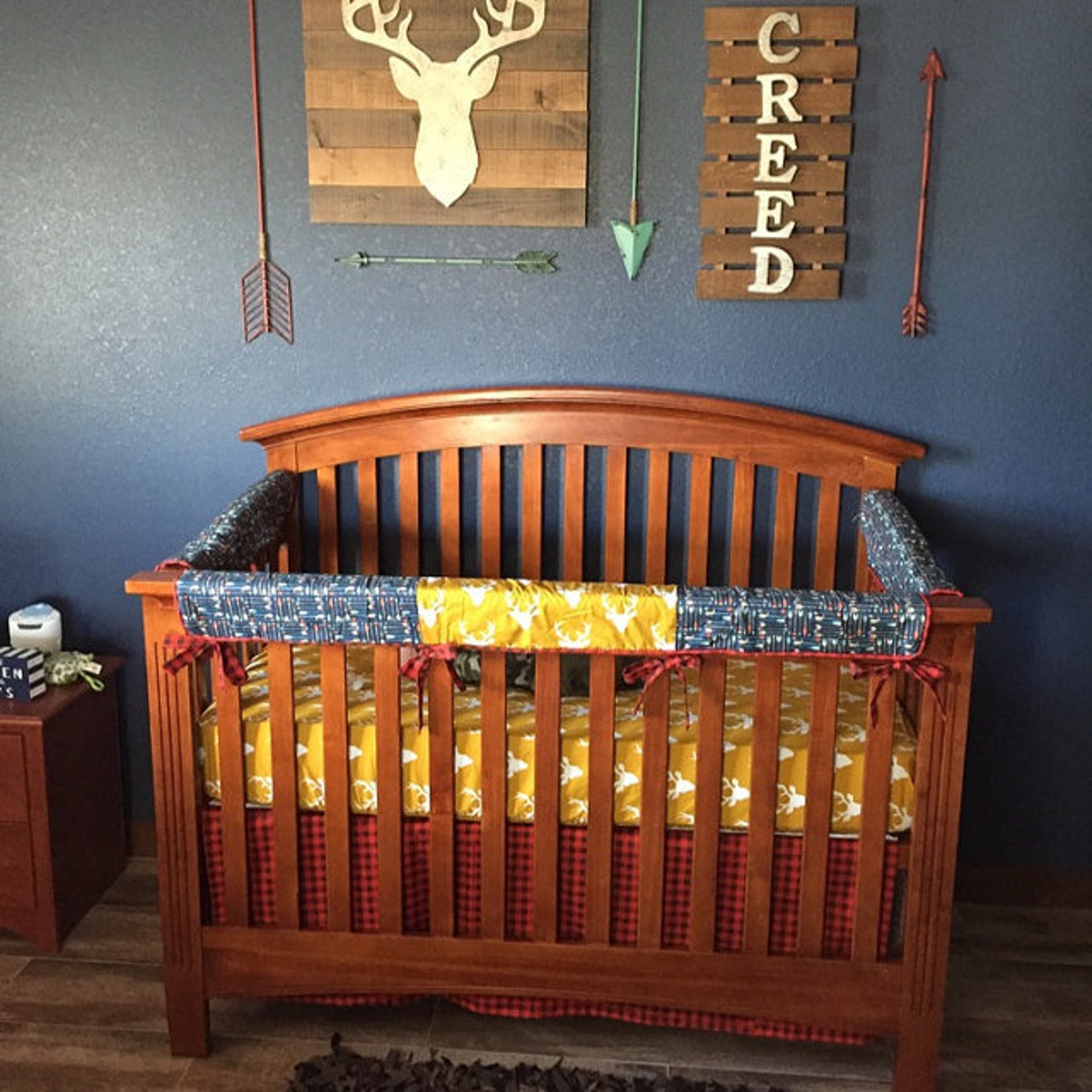 Custom Bedding Woodland Arrows Deer in Balck Aqua Gray Etsy