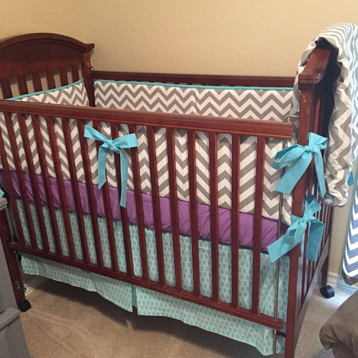 Custom Crib Bedding Grey Pink Aqua Deer tribal floral Etsy