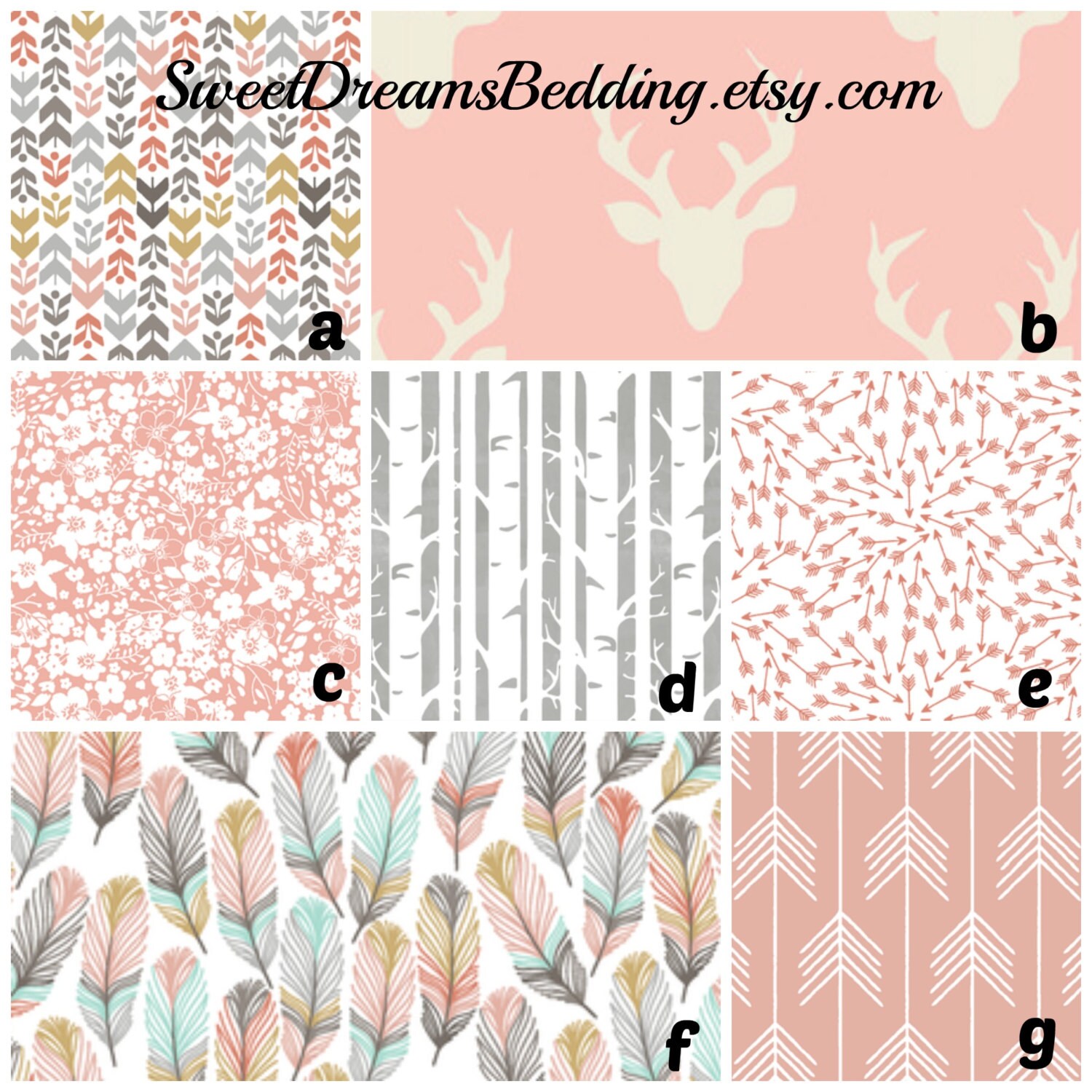 Custom Crib Bedding Grey Pink Aqua Deer tribal floral Etsy