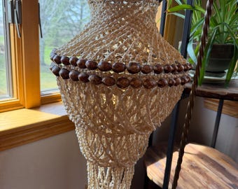 Large 24” Seashell Chandelier - Boho Cowrie & Nassa Shell Tiered Swag Shade - 1970’s Coastal Chic Decor
