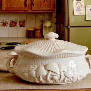 Vintage Arnel’s Glazed Ceramic Mushroom Soup Tureen with Lid 1970’s Retro Kitchen