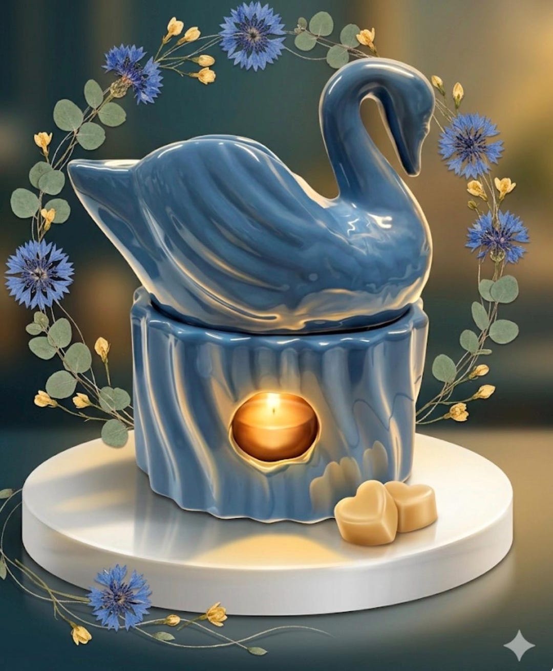 Vintage Blue Ceramic Swan Potpourri Wax Burner, Made in Japan Fragrance ...