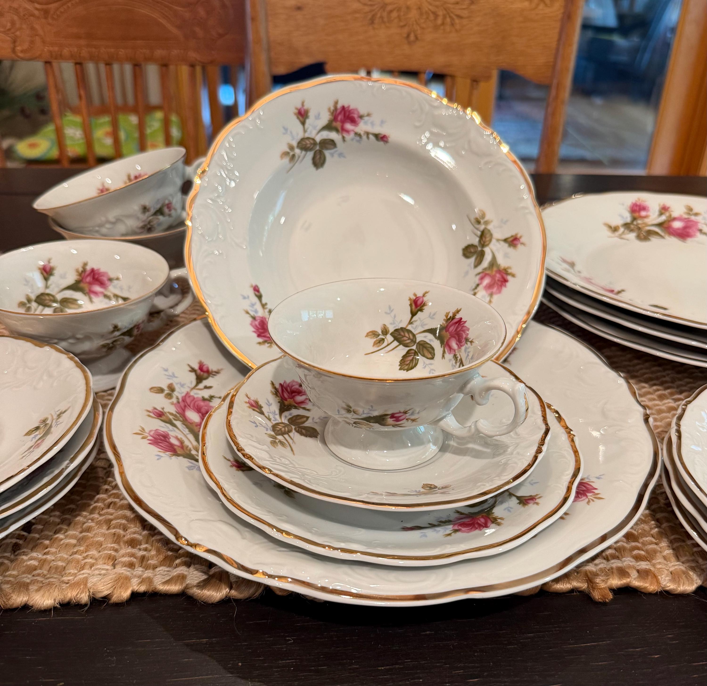 Antique Moss Rose China Set - Etsy
