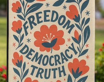 Drapeau de jardin FTD subtil | Liberté, démocratie, vérité, décoration d'extérieur patriotique bohème | Drapeau de triage FDT floral rouge blanc bleu | Bannière anti-atout