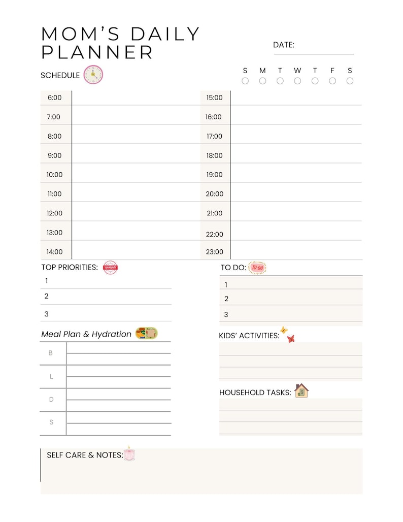 Mom’s Daily Planner | Printable Daily Schedule for Busy Moms | Digital ...