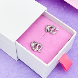 Sterling Silver Dragon Stud Earrings: Lucky Asian Symbol Jewelry