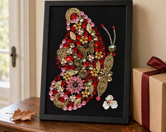 Jeweled Wall Art: Red Butterfly Decor, Thanksgiving Gift