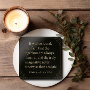 Edgar Allan Poe Quote Coaster – Gothic Literary Gift for Writers, Readers & Thinkers – Dark Academia Decor – Glossy Cork – 4-Pack Set