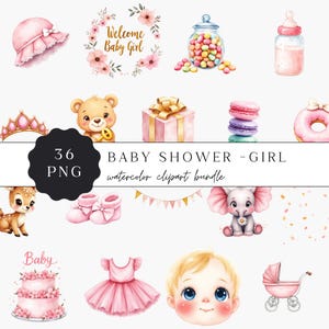 Baby Girl Watercolor Clipart Bundle: Pastel Animals, Nursery Art (Digital Download)