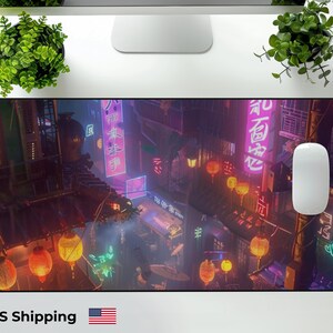 Neon City Cyberpunk Mouse Pad: Sci-Fi Gaming Desk Mat