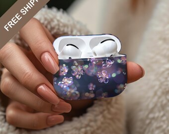 Dark Floral AirPods Pro 2 Case: Iridescent Purple Flowers, Shockproof