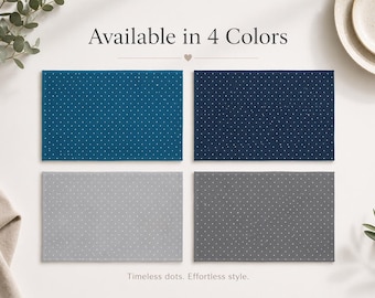 Neutral Polka Dot Placemats: Grey, Navy and Teal Linen Style Table Mats Set