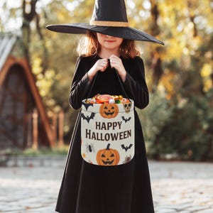 Halloween Trick or Treat Bag: Canvas Pumpkin & Skull Design