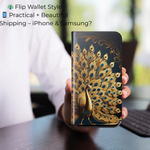 Capa de celular Peacock Flip – Capa tipo carteira para iPhone e Samsung – Presente elegante com design de pássaro para ela